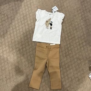 Girls NWT equestrian top with beige pants 18-24 months, NWT